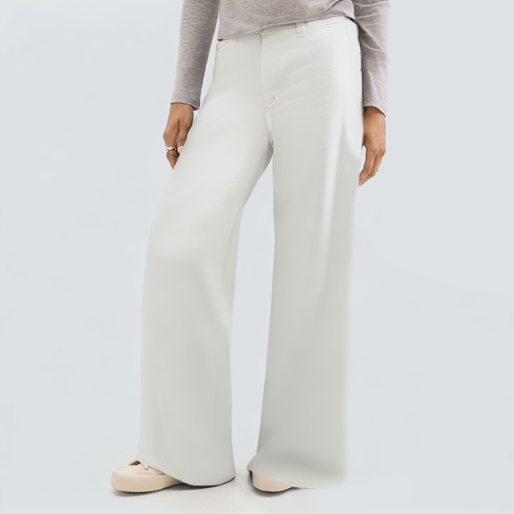 White wide-leg high-waist women's trousers