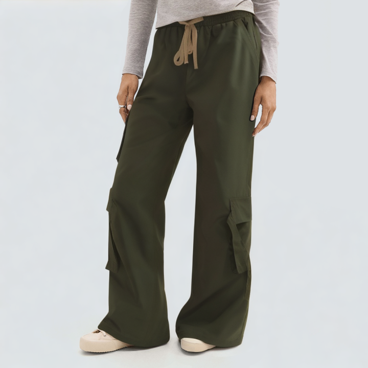 Green side pocket casual women's cargo trousers