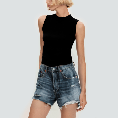 Washed and ripped women's denim shorts