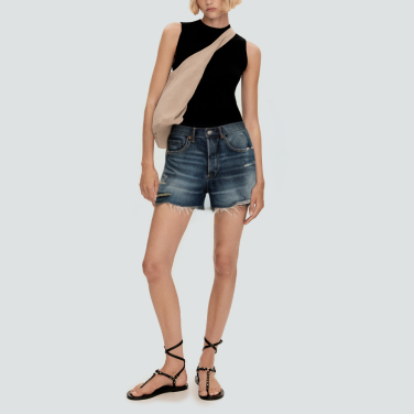 Washed and ripped women's denim shorts
