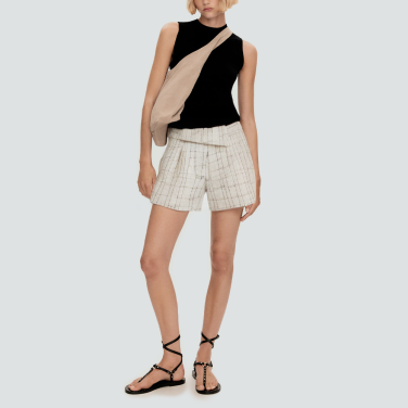Women's plaid printed pleated casual shorts