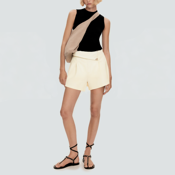 Beige pleated soft women's casual shorts