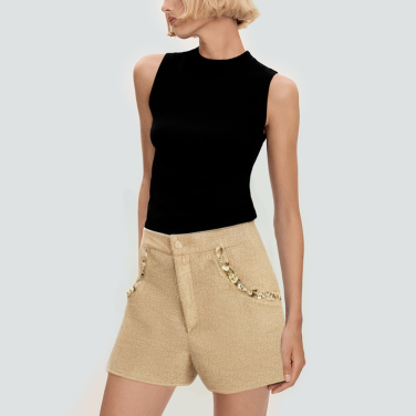 Khaki sequined fashionable women's shorts