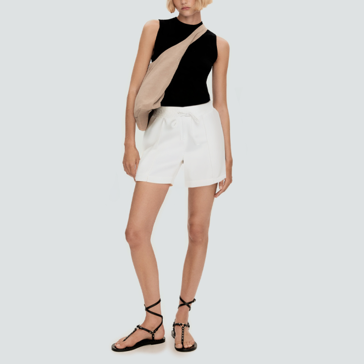 White drawstring elastic women's casual shorts
