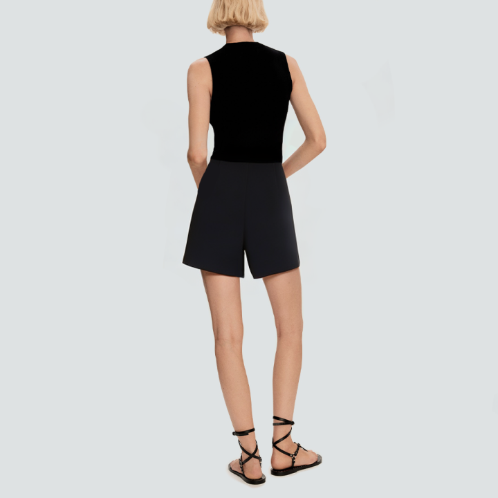 Asymmetrical front button side pleated women's shorts