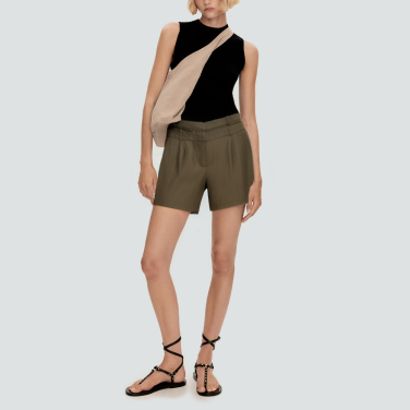 Women's green patchwork pleated shorts