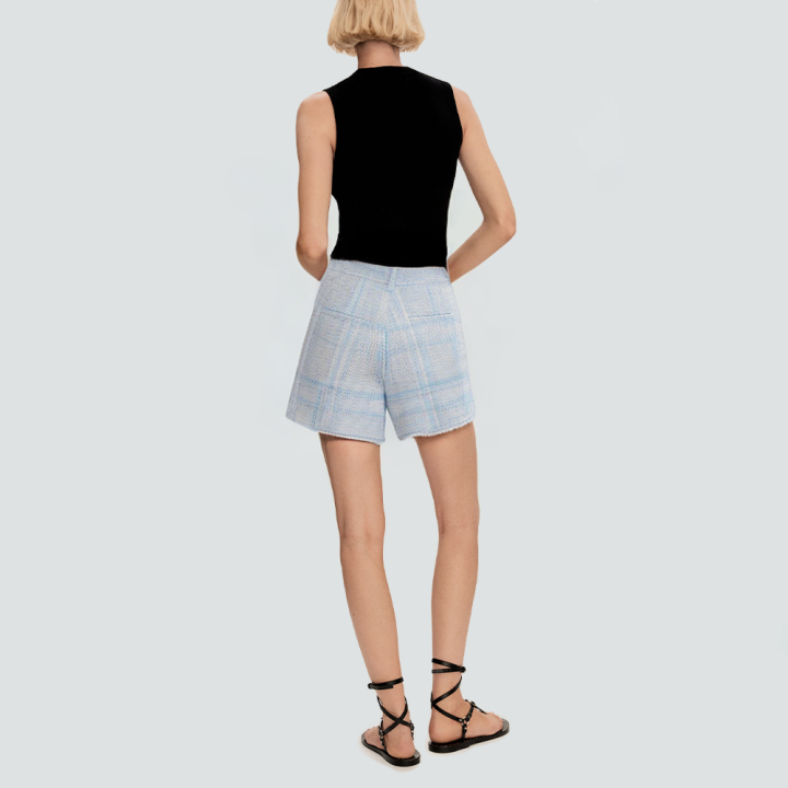 Fashionable plaid tweed women's shorts