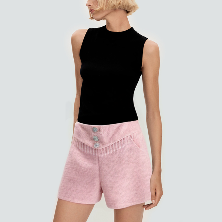 Pink tassel button fashion women's shorts