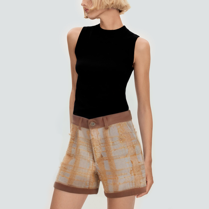Women's brown tweed contrast trim shorts