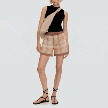 Women's brown tweed contrast trim shorts