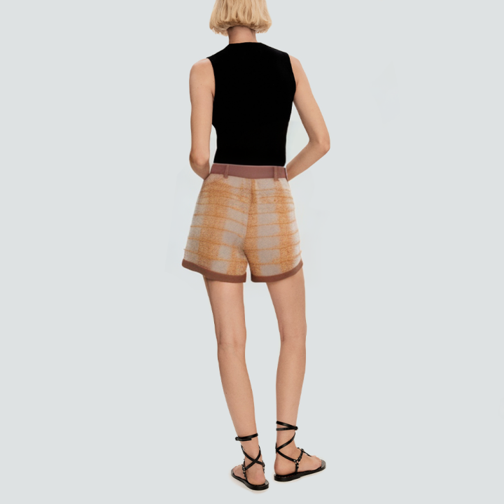 Women's brown tweed contrast trim shorts
