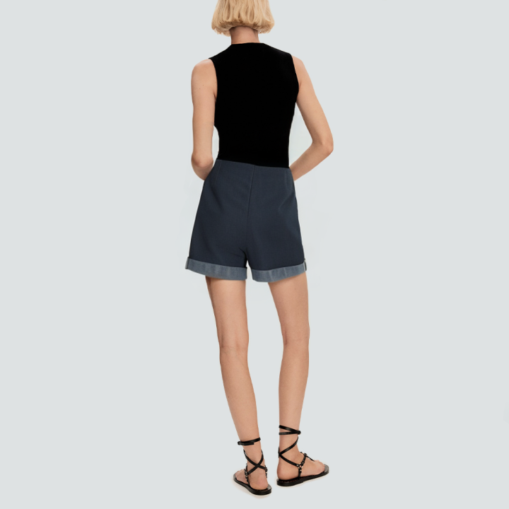 Blue front button casual women's denim shorts