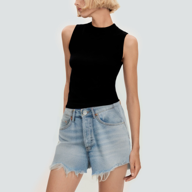 Blue beaded ripped women's denim shorts
