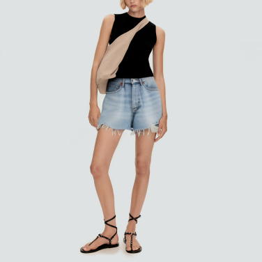 Blue beaded ripped women's denim shorts